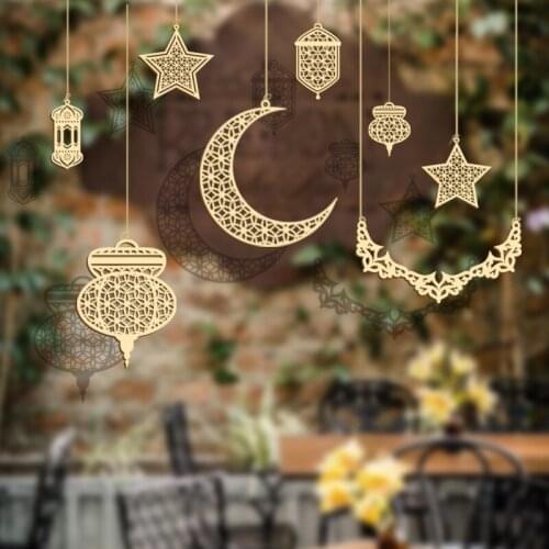 1pcs Ramadan Decoration Wooden Craft Hanging Pendant Eid Decor for Home Islamic Muslim Party Supplies Eid Gift