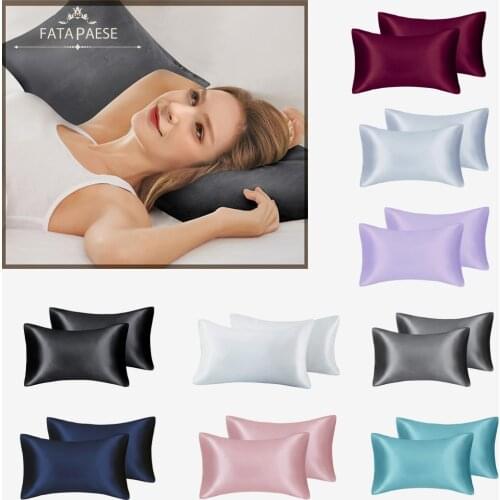 FATAPAESE Solid High Quality Silky Satin Skin Care Pillowcase Hair Anti Pillow Case Queen King Full Size Pillow Cover