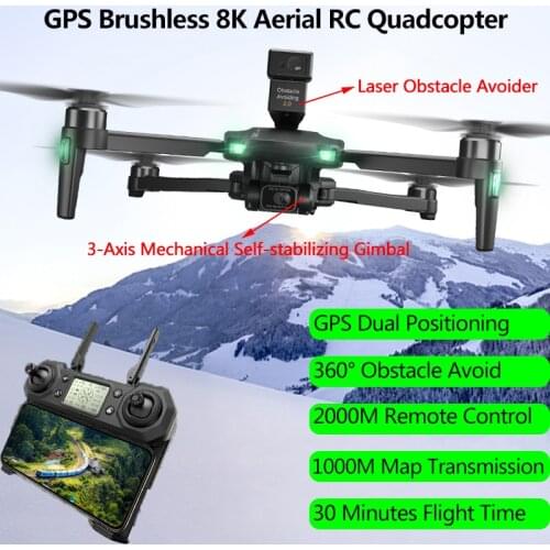 GPS Smart Follow 8K 3-Axis Gimbal RC Drone Brushless Dual Cam Laser Obstacle Avoid 2000M 5G WiFi FPV 30Min Flight Quadcopter Toy