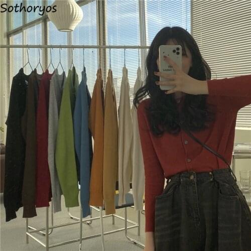 Women Cardigan Long Sleeve Solid Fresh Students Korean Style Sweet Basic Knitted Trendy Slim Leisure All-match Tops Chic Spring