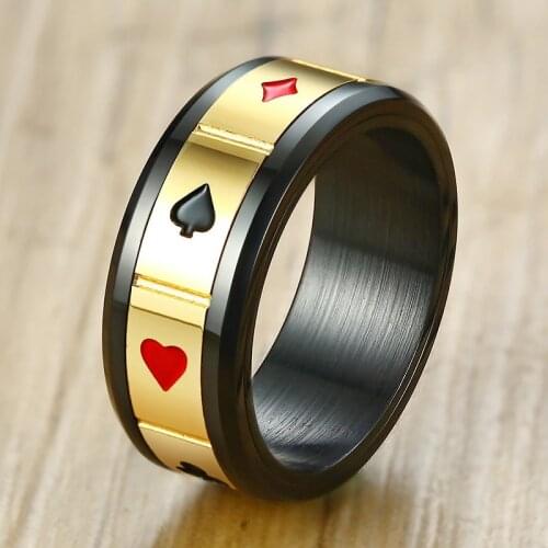 Vintage Fashion Playing Card Rings Stainless Steel Mens Biker Punk Poker Spinner Ring Party Entertainment Jewelry Hip Hop Gift