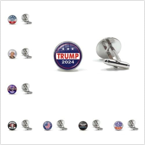 He Will Be Back 2024 USA Trump Collection Glass Dome Cabochon Cufflinks Jewelry For Women Men Support Trump