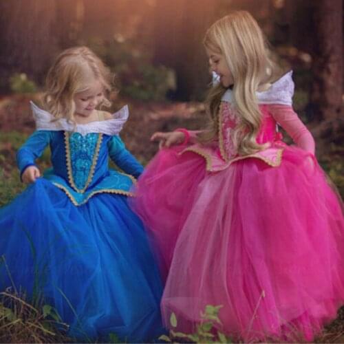 Sleeping Beauty Cosplay Costume Fantasy Kids Princess Aurora Dresses Girls Halloween Costume For Kids Party Dress