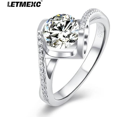 Letmexc Angel Kiss Series 925 Silver Moissanite Diamond Ring 1ct VVS1 D Color 6.5mm Female Wedding Ring