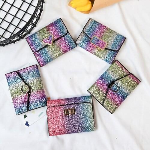 2019 Fashion Women Small Wallet Sequins Purses Female Short Coin Zipper Purse Ladies Card Bag For Women Money Clip Cartera Mujer