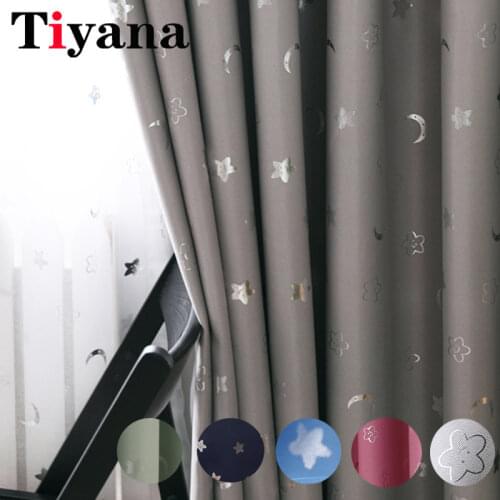 Tiyana Cartoon Star Moon Blackout Curtains for Kids Living Room Insulation Bedroom Curtain Dark Blue Window Drapes Blind ZH046Y