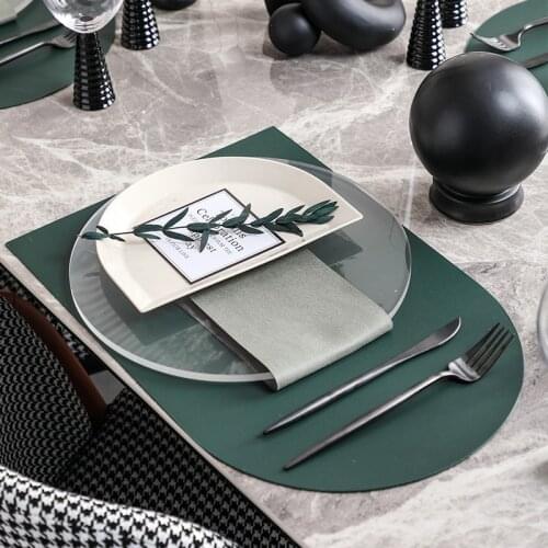 Restaurant Home Dining Table Setting Set Dinner Plate Creative Transparent Round Acrylic Tray Beige Semi Oval Ceramic Plate