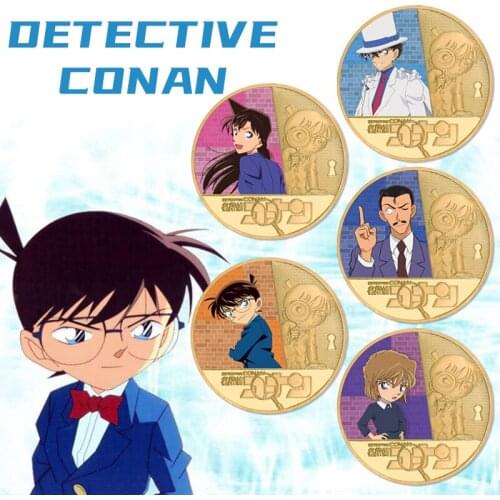 New Arrive Detective Conan Gold Plated Coins Collectibles with Case Japanese Challenge Coin Anime Coins Christmas Gift