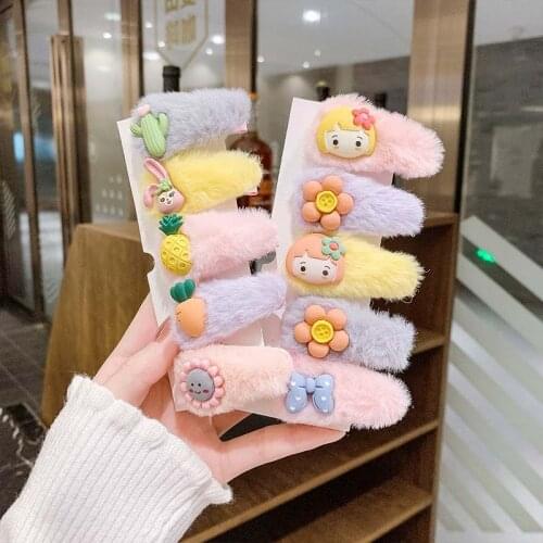 Oaoleer New 5PCS/1Set Colorful Girls Cartoon Plush Hair Clip Set Children Sweet Barrettes Hairpins Kids Hair Accessories