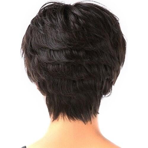 Charming Natural Women Lady Short Curly Layered Black Mixed Wigs With Wig Cap