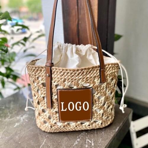 2021New Hollow Woven Bag Summer Hand-held Shoulder Small Bag Beach Grass Bag Vintage Vegetable Basket Straw Bucket Bag