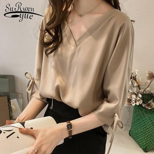 Casual Plus Size 3XL 4XL Summer Tops Solid V Collar OL Blouse Fashion Woman Blouses 2021 Chiffon Blouse Shirt Women Tops 1034 40