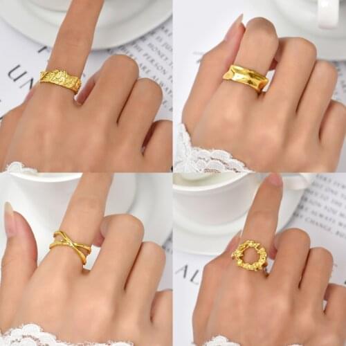 Simple Geometric Cross Open Rings For Women Girls Smooth Round Korean Gold Color Finger Ring Bague Fashion Jewelry