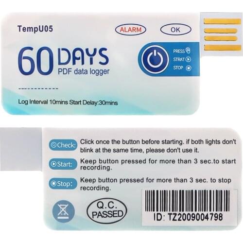 TempU05 USB 2.0 PDF Temperature Data Logger Disposable Single Use Temperature Recorder Report Datalogger for Biological/Medicine
