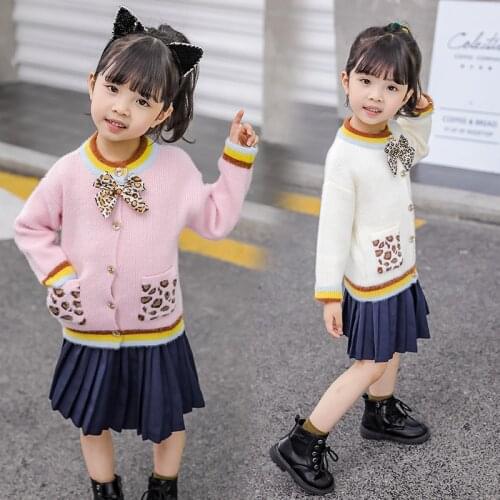 Girls Sweater Babys Coat Outwear 2021 Bow Thicken Warm Winter Autumn Knitting Cardigan Jacket Formal School Childrens Clothing