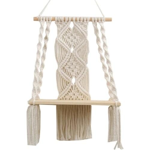 Woven Wood Shelf Tapestry Storage Rack Wall Hanging Boho Macrame Rope Shelving Home Decorations Bedroom Hand Knotted Rope