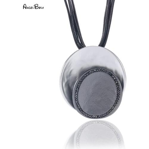 Vintage Long Necklace Sweater Chain Round Thick Matte Silver Crystal Necklace Statement Jewelry Accessories Gifts for Friends