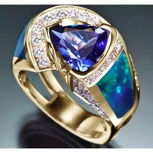 JK Vintage Ring with Blue Cubic Zircon Best Anniversary Gift Fashion Cocktail Party Rings for Women