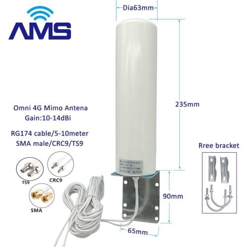 AMS 4G lte 3G High Dbi Outdoor Antenna With 5m Mimo Dual SlIder CRC9/ TS9 /SMA Male Connector For Omnidirectional Router Modem