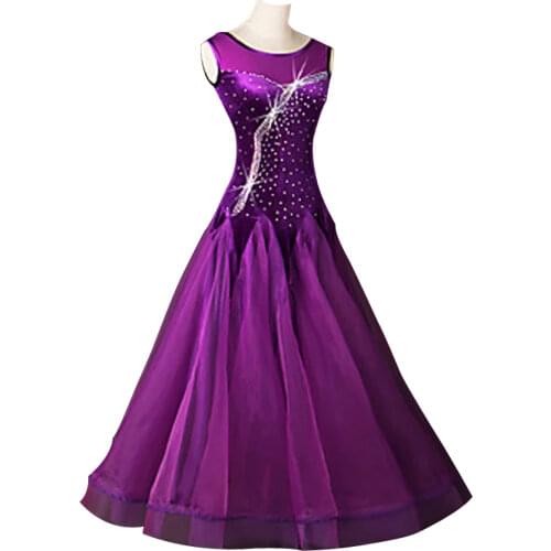 Ballroom Dance Dresses Womens Performance Chinlon / Organza Crystals / Rhinestones Sleeveless Dress