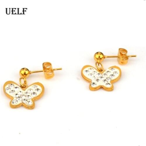 Uelf Zircon Butterfly Stud Earrings for Women Girls Gold Color Fashion Wedding Earring pendientes mujer moda 2019