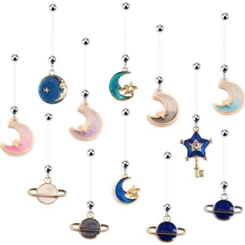 1PC Fashion Gold Starry Sky Pregnancy Belly Button Rings Women Surgical Steel Body Piercing Jewelry Sexy Pregnant Navel Piercing