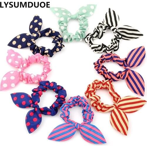 Fashion Elastic Hair Bands 10Pcs Cute Bunny Girl Flower Headbands Rabbit Ears Polka Dot Headwear Children Hair Ropes Accessories