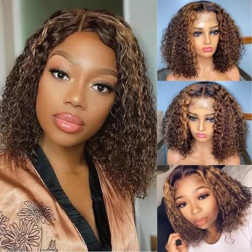 180% Density 13x4 Lace Front Wig Human Hair Highlight Wig Deep Wave Ombre Blonde Human Hair Wig Kinky Curly P 4/27 for Women