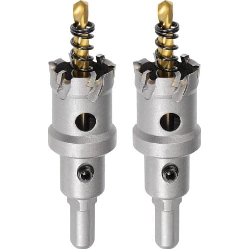 Uxcell 2pcs 22mm-30mm Carbide Hole Cutter Hole Saws Non-slip Triangular Shank Limit Step, with Titanium Coated Center Drill