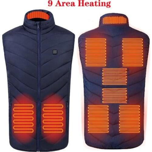9 Areas USB Heated Hiking Vest Men Women Winter Infrared Heating Jackets Electric Thermal Hunting Fishing Vest Heated Clothing