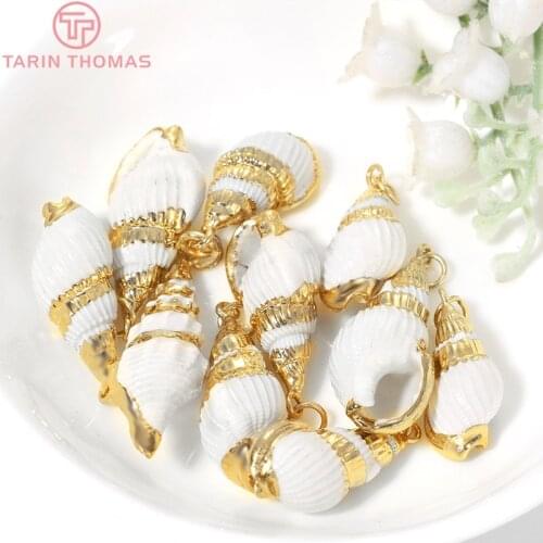6PCS 13x32.5MM 9x20MM 24K Gold Color Brass and Natral Shell Charms Pendants High Quality Diy Jewelry Findings Accessories
