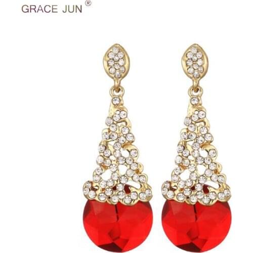 GRACE JUN Top Quality Rhinestone Crystal Big Water Drop Shape Clip on Earrings Without Piercing for Women Elegant Ear Clip Gift