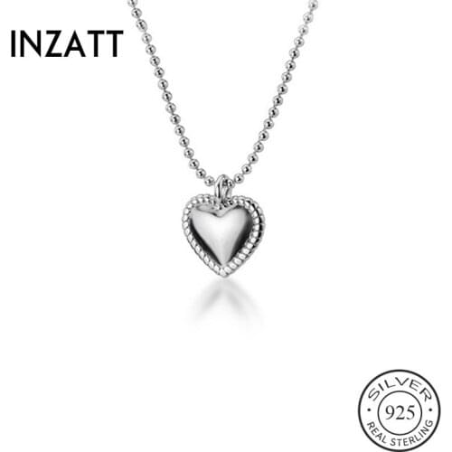 INZATT Real 925 Sterling Silver Bead Chain Heart Vintage Pendant Choker Necklace For Fashion Women Cute Fine Jewelry Accessories