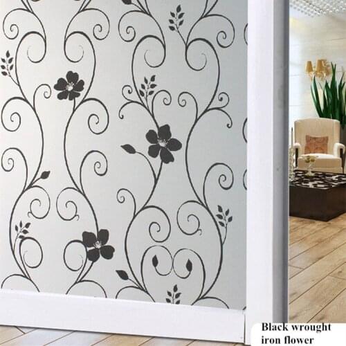 Black wrought iron flower shading window film window flower paper window frosted sticker bathroom opaque bathroom pvc glass film