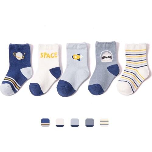 Kids Cotton+Polyester Socks Autumn Casual Socks For Boys Cartoon Printed Striped Winter Socks For Boys 5 Pair / Lot Girls Socks