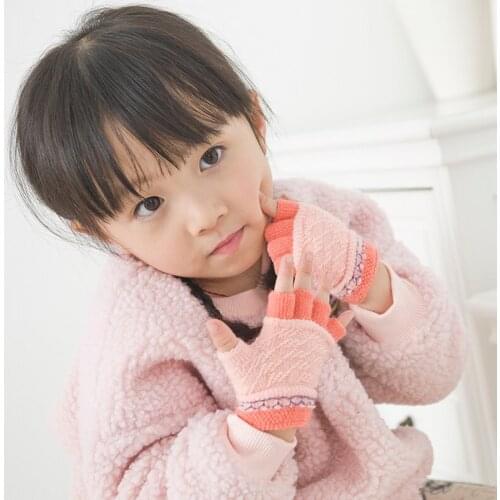 Baby Gloves Kindergarten Jacquard Winter Childrens Gloves Knitting Infant Boys Girls Half Gloves Warm Gloves For 1-5 Years Old