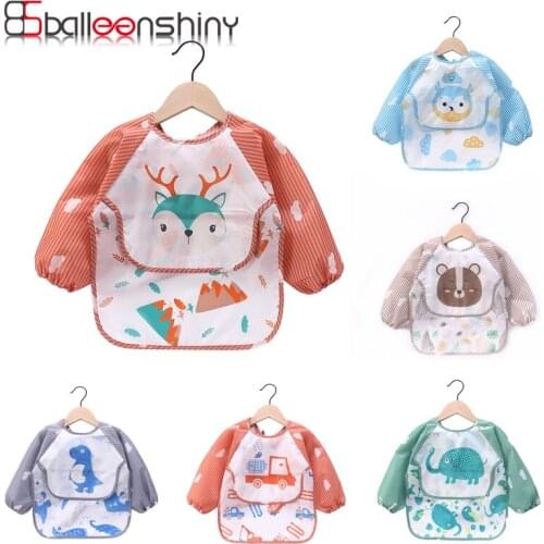 Baby Bib Kids Toddler Long Sleeve Scarf Waterproof Feeding Bib Printing Deer Elephant Infant Boys Girl Burp Cloth 0-3Years Child