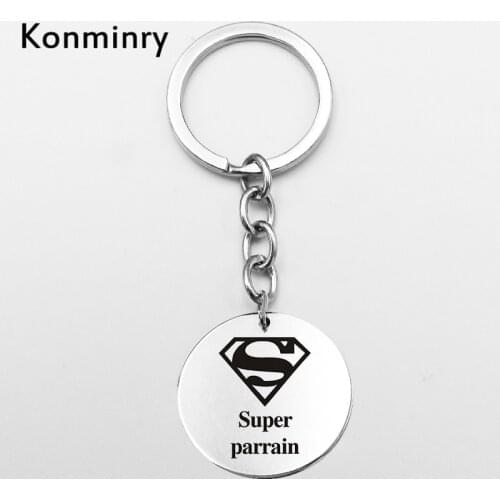 Super Merci Marraine Parrain Long Key Chains Holder Stainless Steel Pendant Gifts Metal Keyring Women Men Car Bag Jewelry