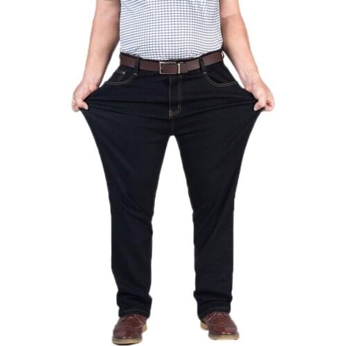 Male Casual Stretch Straight Big Size Classic Baggy Jeans for Men Spring Autumn Brand Zipper Business Black Denim Pants