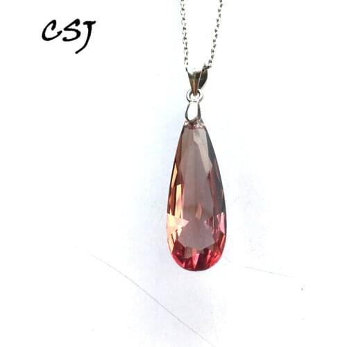 CSJ Elegant Zultanite Pendant Sterling 925 Silver Pear10*30mm Created Sultanite Necklace Fine Jewelry Women Wedding Party Gift