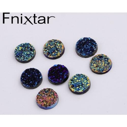 Fnixtar 11.5mm AB Color Faux Druzy Resin Round Flat Back Cabochon For Women DIY Earring Neckalce Jewelry Making 100piece/lot