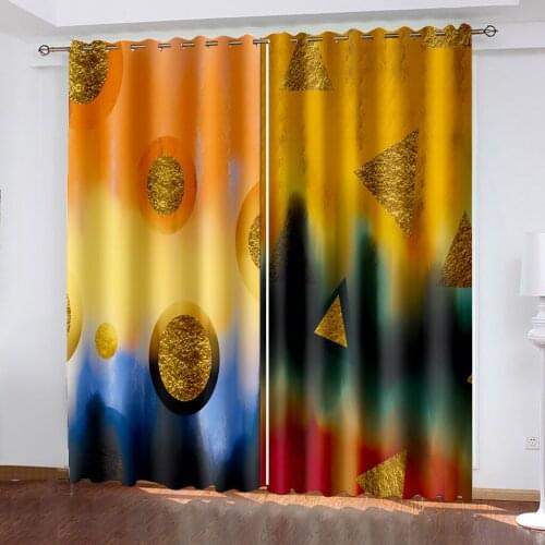 Living Room Bedroom Shade Decorative Grommet curtains Golden Triangle Pattern Home Textile Decorative Grommet Curtains
