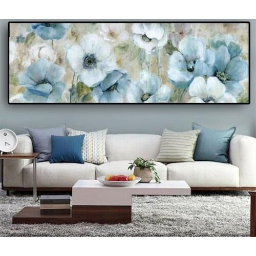 Blue Flowers Oil Paintings Print On Canvas Abstract Watercolor Flowers Posters Prints Cuadros Wall Art Pictures For Living Room
