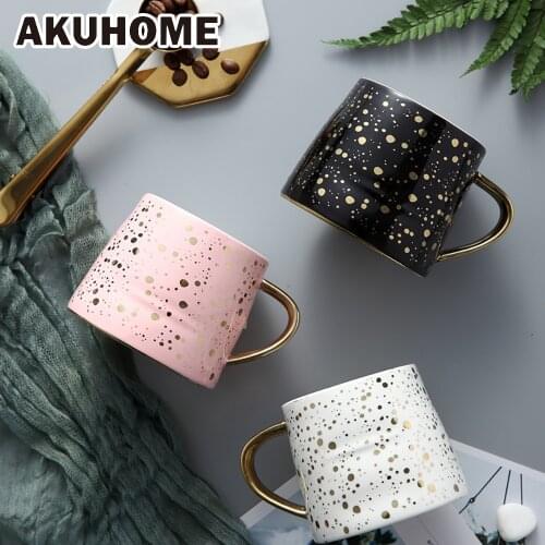 Ceramic Coffee Mug Milk Cup Drinkware Starry Sky Pattern Teacup Simple and Creative Mugs White Black Mugtea Cup Akuhome