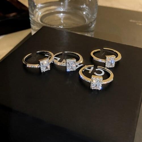 Korean Fashion Minimalist Shining Rhinestone Finger Rings For Women Adjustable Open Ring Vintage Trendy Wedding Party Jewelry