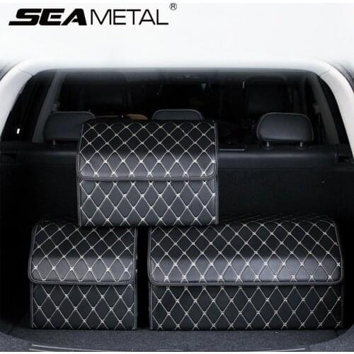 Leather Car Trunk Storage Box Interior Auto Trunks Organizer Bag Waterproof Portable Rear Trunk Box Auto Travel Pocket Accessory