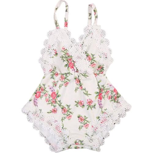 Newborn Baby Girl Lace Bodysuit V-neck Sleeveless Summer Costume Girls Floral Backless Clothes Bodysuits Sunsuit Party Outfits