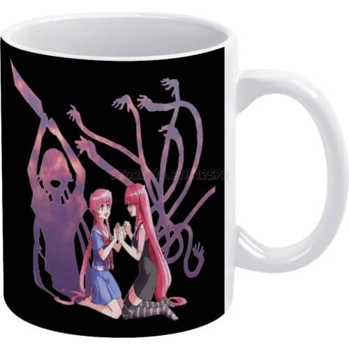Elfen White Mug New Good Quality Print Mug 11 Oz Coffee Cup Anime Gore Lucy Elfenlied Elfen Lied Blood Husbando Yandere Waifu