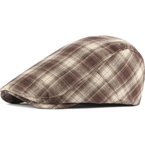 LDSLYJR 2021 Cotton Spring Summer plaid Newsboy Caps Flat Peaked Cap Men and Women Painter Beret Hats 58