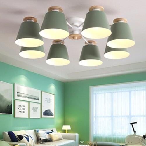 Chandeliers Living Room suction top Lighting grey green blue yellow pink body Wooden Hanging Light Lampshade Kitchen Lights